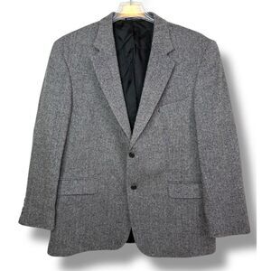 Lands' End Blazer Men's 46R Herringbone Wool Jacket Two‎ Button Gray